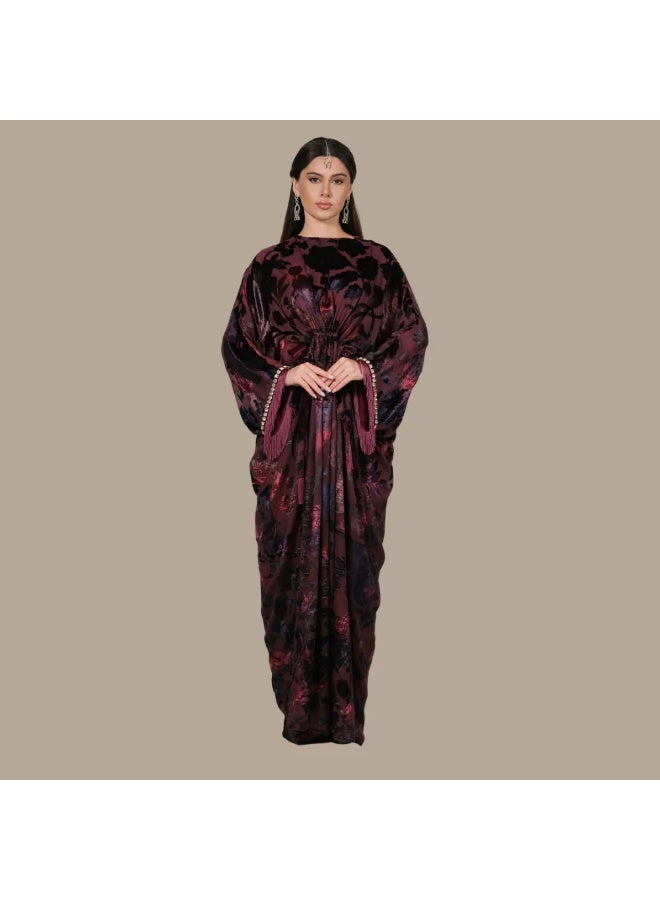 QABEELA RAM25 ELISSE WINE DEVORE KAFTAN - Image 1